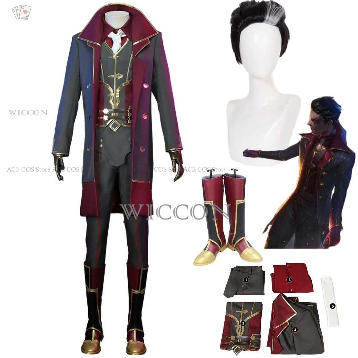 Arcane Silco Cosplay Kostüm Perücke Militäruniform Trenchcoat Stiefel Erwachsener Mann Halloween Weihnachten Anime Spiel LOL Party Anzug Image