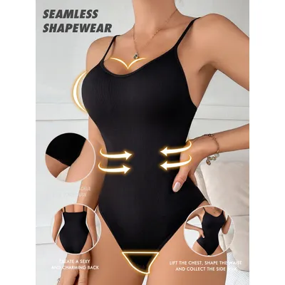 Super Sale V Neck Spaghetti Strap Bodysuit Compression BodySuits Open Crotch Shapewear Slimming Body Shaper Smooth Out Bodysuit