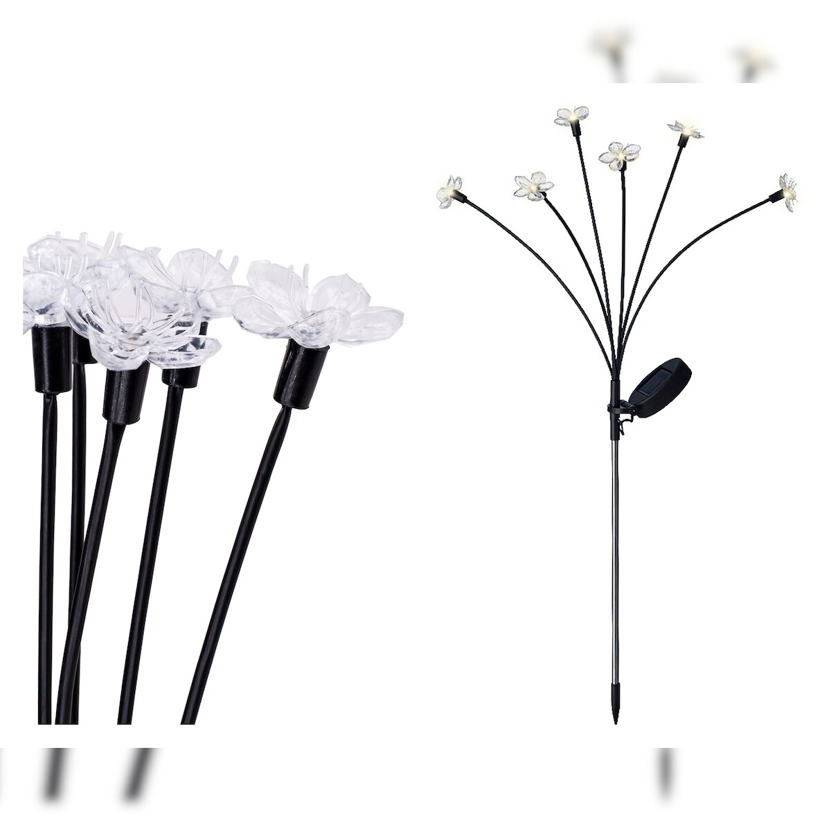 Lumineo Solar Stabbeleuchtung Outdoor 70cm 6 Blumen LEDs Kunststoff Solarleuchte Garten Stablampe Gartenleuchte Solarlampen Wegeleuchte Gartendeko Warmweiß Image