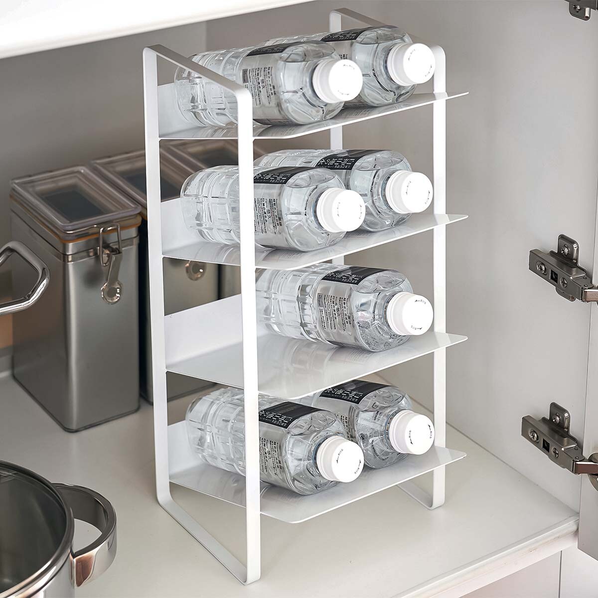 Yamazaki Flaschenregal Küchenregal weiß mit 4 schrägen Ablagen Metall 20x40x20cm "TOWER" Image