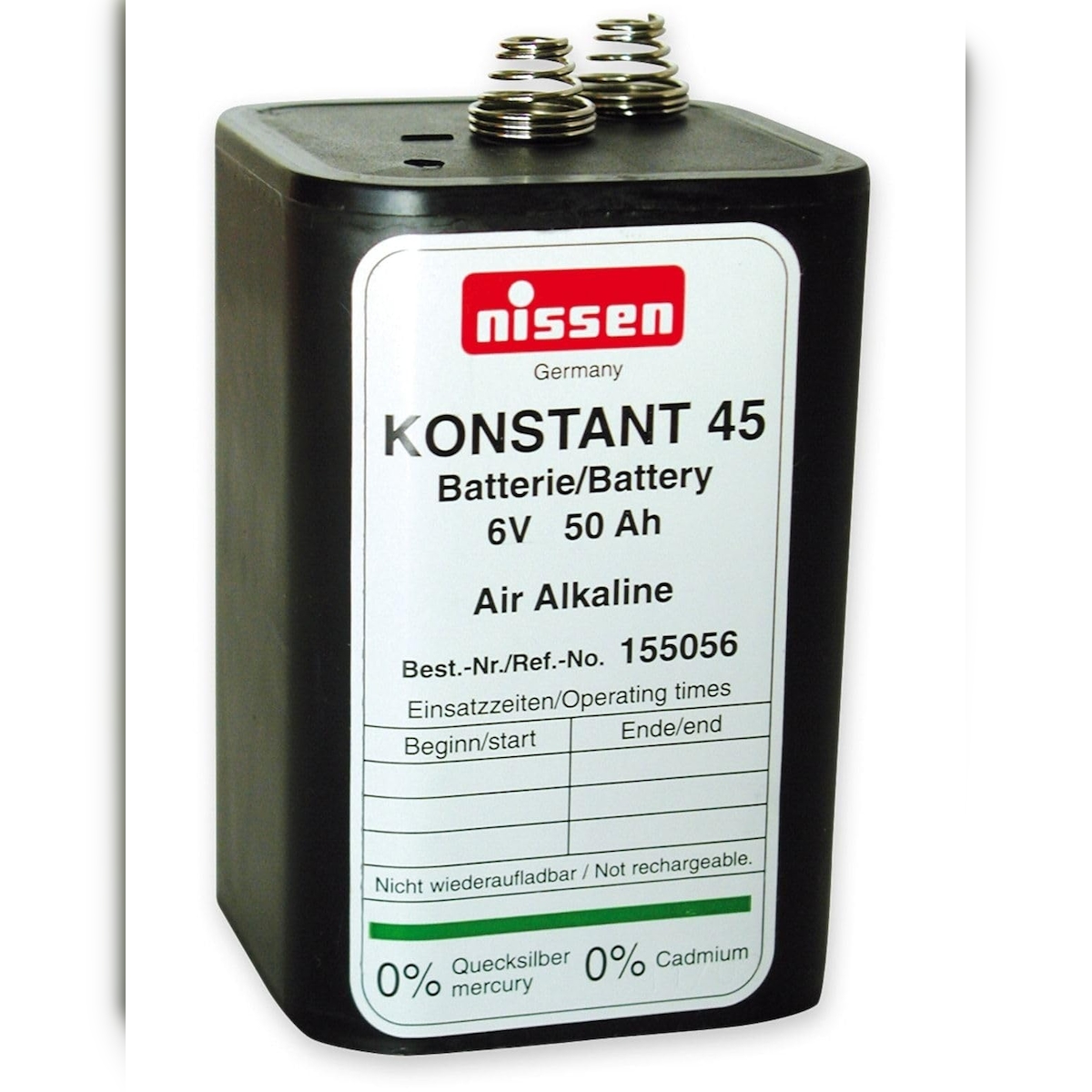 Nissen Konstant 45, 6V, 45-50Ah Air-Alkaline, Zink-Luft Kältefest bis -25° C Image