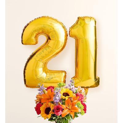 1-800-Flowers Flower Delivery Floral Embrace W/ Number 21 Balloons Xl