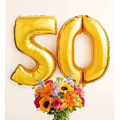 1-800-Flowers Flower Delivery Floral Embrace W/ Number 50 Balloons Xl