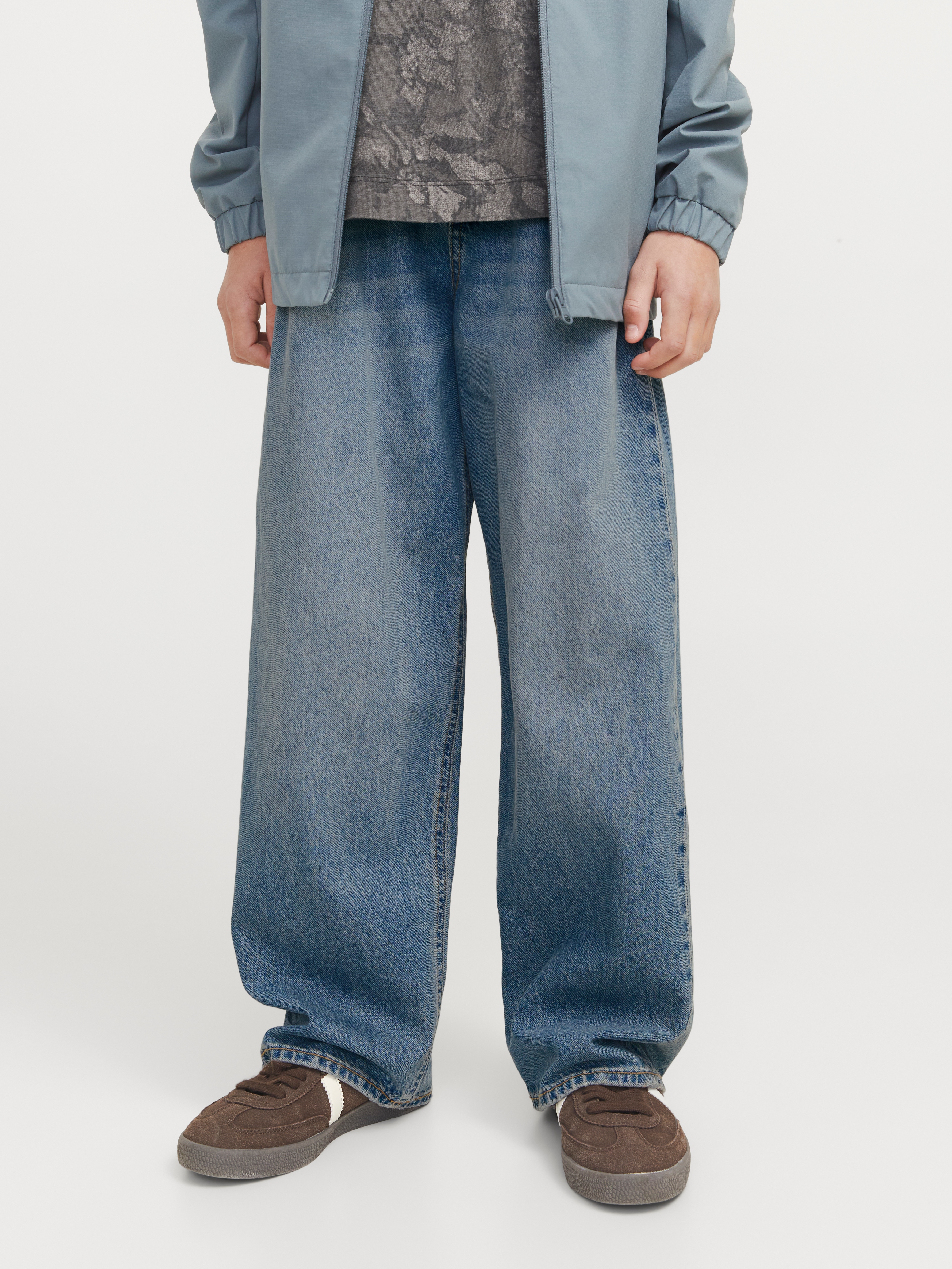 Relax-fit-Jeans JACK & JONES JUNIOR "JJIRON JJORIGINAL SQ 203 NOOS JNR", Jungen, Gr. 146, N-Gr, blau (blau denim), Denim/Jeans, Obermaterial: 100% Baumwolle, Abriebeffekte, Modisch, relaxed fit knöchellang, Jeans Image