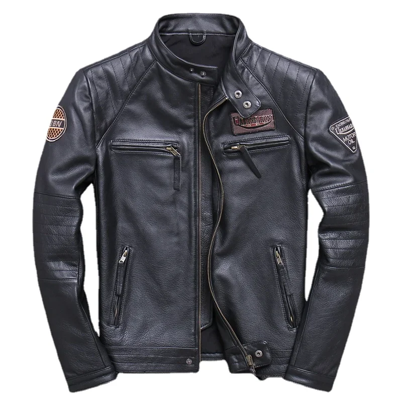 Giacche da motociclista alla moda giacca da uomo in vera pelle Vintage Slim cappotto in pelle di vacchetta naturale al 100% abbigliamento da motociclista in vera pelle