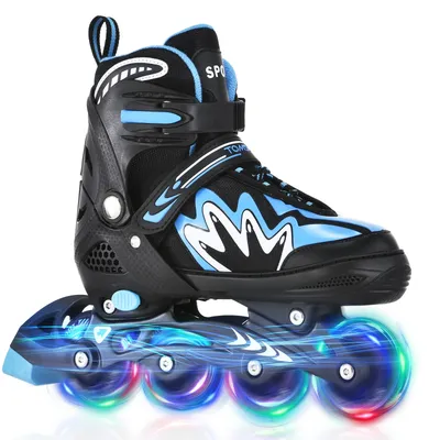 Tomshoo Roller Blades Kids Adjustable Roller Skates w Light-Up Wheels Secure Triple Girls Boys Toddler Smooth Quiet Rollerblades