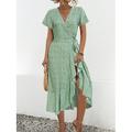 Femme Robe mi-longue Robe casual Robe Portefeuille Robe Trapèze mode Décontractées Vacances du quotidien Standard Floral Manche Courte Col V Vert Eté