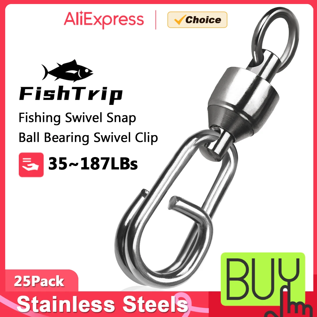 FishTrip 25 pezzi da pesca girevole a scatto con cuscinetto a sfera clip girevole girevole per acqua salata resistente con moschettone girevole in acciaio inossidabile