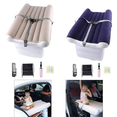 Inflatable Airplane Bed with Belt Car Back Seat Mattress Portable Travel Essential with Pump Airplane Seat Extender for Toddlers