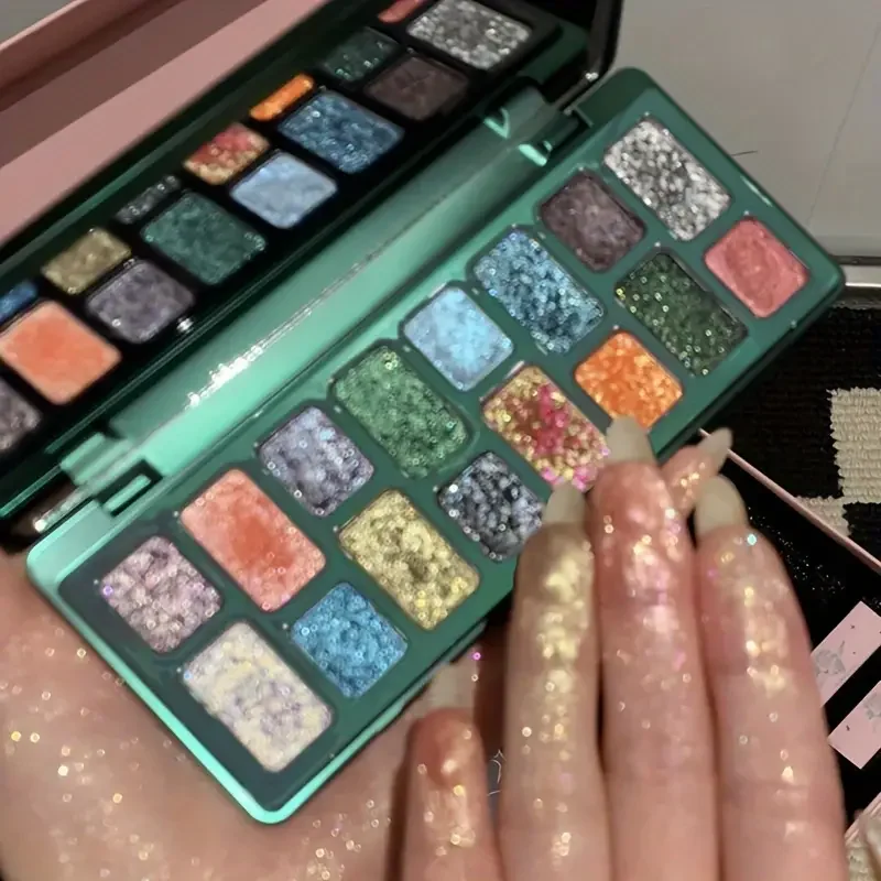 16-Farben-Diamant-Lidschatten-Palette, hochpigmentiert, metallische und perlmuttfarbene Effekte, vielseitiges Gesichts- und Augen-Make-up-Set, Kosmetik Image