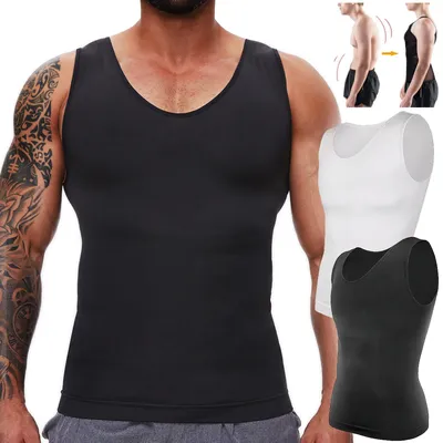 Herren Bauchkontrolle Shaper Kompressionsshirt Schlankheitsunterhemd Body Shaper Tank Tops Gynomastica Ärmellose Shapewear Weste Image