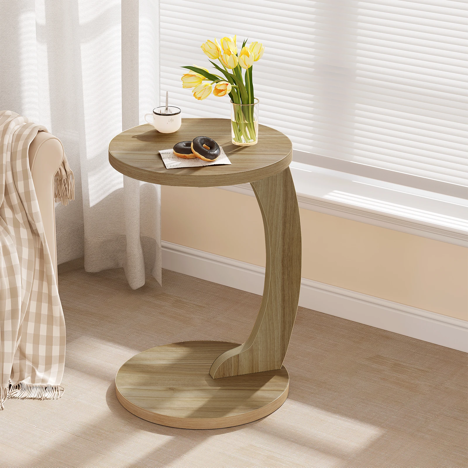 WOLTU Beistelltisch in C-Form, runder Sofatisch, Wohnzimmer, kleiner Aufbewahrungstisch für Sofa, Couch, Bett, Zuhause, Büro, Dekoration Image