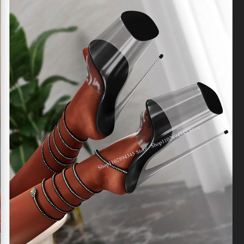 Schwarze Schnur, durchsichtige PVC-Sandalen, Peep-Toe, dünner hoher Absatz, modisch, sexy, kühl, Sommer, große Größe 2025, Damenschuhe, Zapatillas Mujer