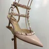 Luxus-Damen-Sandalen mit Absatz, Sommer-Frau, Gladiator-Sandalen, Marke, Nieten, Knöchelriemen, Designer, elegante Damenschuhe für Damen, 2025,