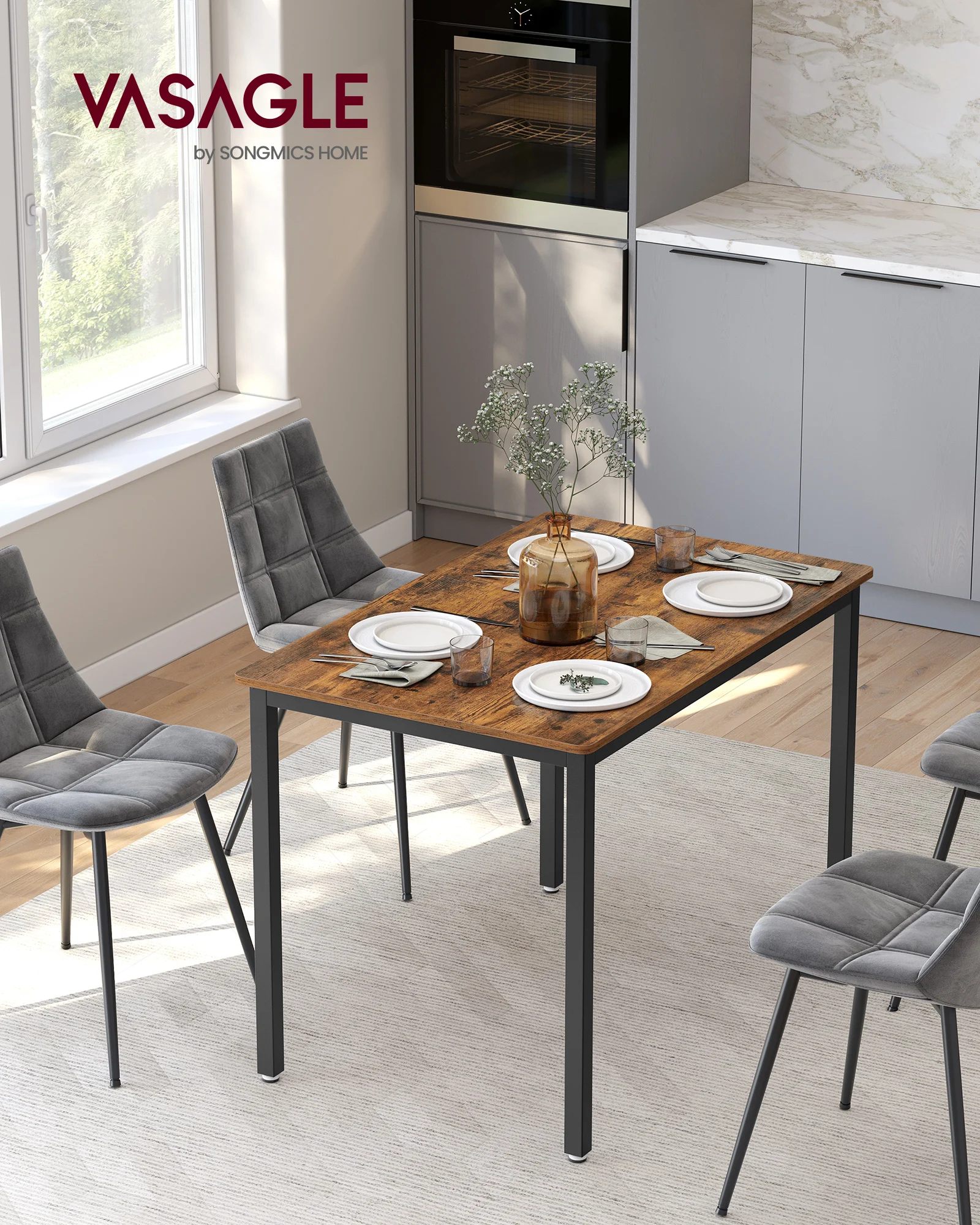 VASAGLE Table de Bar, Table de Cuisine, 70 x 110 x 77 cm, Table à Manger pour 4 Personnes, Table de Salon, Bureau, pour Salle à Manger, Style Industriel