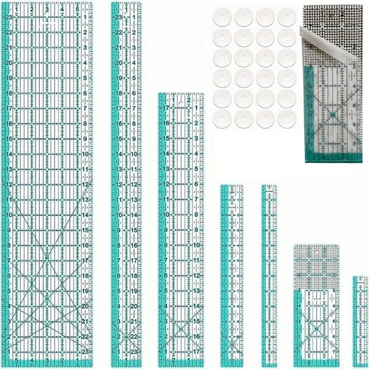 7 Näh lineal Quilt schablone, Quilten liefert Acryl lineal Stoff Schneid lineal mit Anti-Rutsch-Ring Image