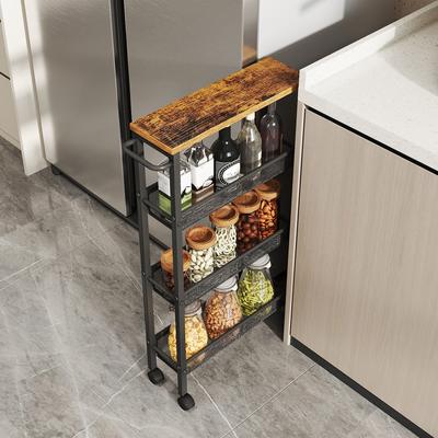 TEMU Rolling Trolley , Narrow Kitchen Trolley, Shelf, Wheels, Steel, Handle, 22 X 45.4 X 77 Cm, Kitchen, Bathroom, Space-saving Design, Easy To Move, Storage Shelves, Stability And Durability Image