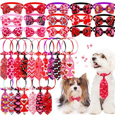 TEMU 10-pack Valentine's Day Dog Bowties & Neckties, Adjustable Pet Collars, Grooming Accessories, Pink & Heart Designs, Dog Bow Ties For Small To Large Breeds, Pet Supplies