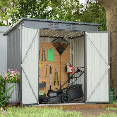 6x4 FT Outdoor Storage Shed with Lockable Double Doors, Aluminum Frame, Weatherproof with Frame