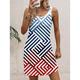 Abito Mini Donna Vestito Petite Vestito Da Sole Abito A Line Abito Tank Vintage Alla Moda Casual Vacanza Quotidiano Holiday Fit Largo Grafico Geometrico Senza Maniche Collo a Giro Blu Estate Primavera