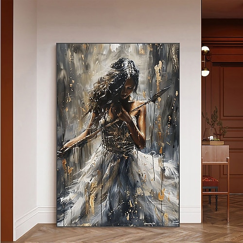 handgemachtes Original Ölgemälde „Tanzendes Mädchen" auf Leinwand, abstrakte Figur, Kunst, Malerei, große Violine, Wanddekoration, Schlafzimmer, Wanddekoration, handgemachtes Geschenk, kein Rahmen Image