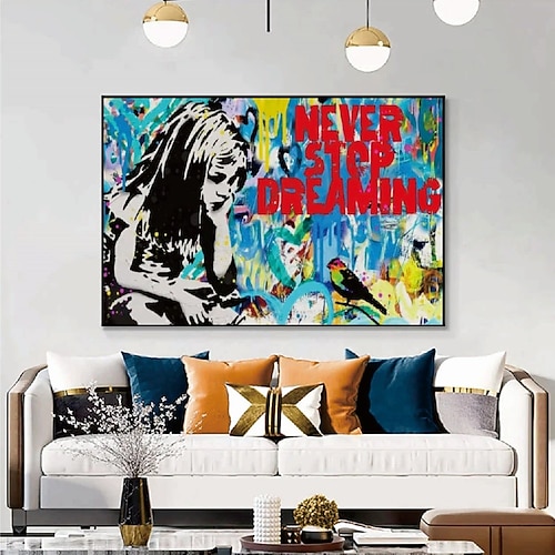 Pop-Art-Ölgemälde Weihnachtsgeschenk handgemachte Graffiti-Kunst Ölgemälde handgemalt Straßenkunst Ölgemälde niemals aufgeben Gemälde Büro Wandkunst Dekoration für Schlafzimmer Wohnzimmer Wandkunst Image