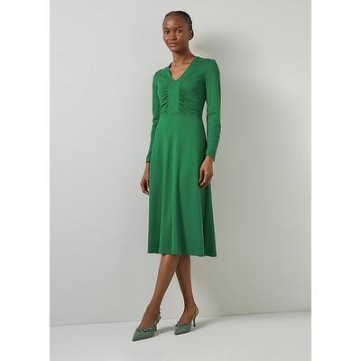 Lacey Verdant Green Gathered Bust LENZING ECOVERO Viscose Midi Dress Bright Green, Bright Green