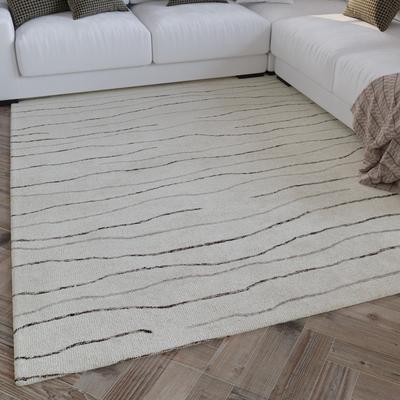 Wollteppich WECON HOME "Hamptons ELEVEN", beige (creme weiß), B:160cm H:10mm L:230cm, Schurwolle, Teppiche, Läufer, Schurwolle, Kurzflor, Wohnzimmer, Schlafzimmer, Wellen Image