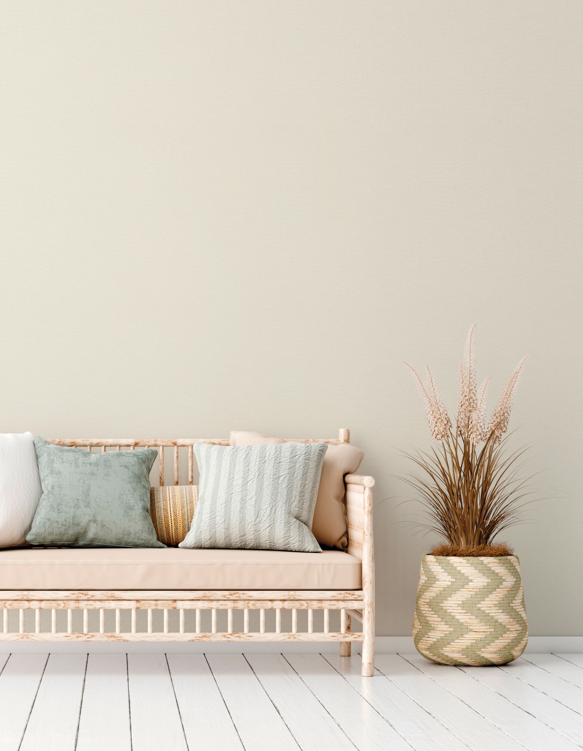 Vliestapete A.S. CRÉATION "Natural Living Leinwandoptik", beige (beige weiß), B:0,53m H:0,01m L:10,05m, Vinyl, Vlies, Tapeten, PVC-Frei, skandinavisch Tapeten Flur