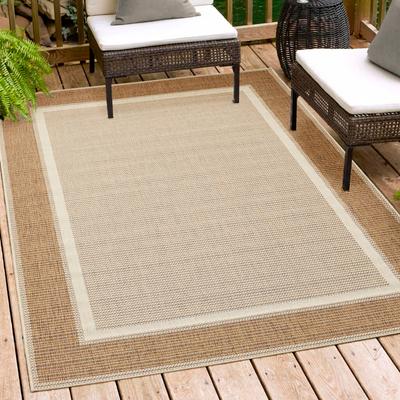 Teppich ANDIAMO "ARIZONA 2" Gr. 2, beige, B:67cm H:5mm L:140cm, Kunstfaser, Teppiche, Flachgewebe, mit Bordüre, In- und Outdoor geeignet, Wohnzimmer Image