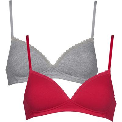 Soft-BH MY BASIC "padded cotton bra", Damen, Gr. 75, Cup B, pink (grau, pink), Obermaterial: 95% Baumwolle, 5% Elasthan, unifarben, feminin, BHs, mit zarter Spitzenapplikation