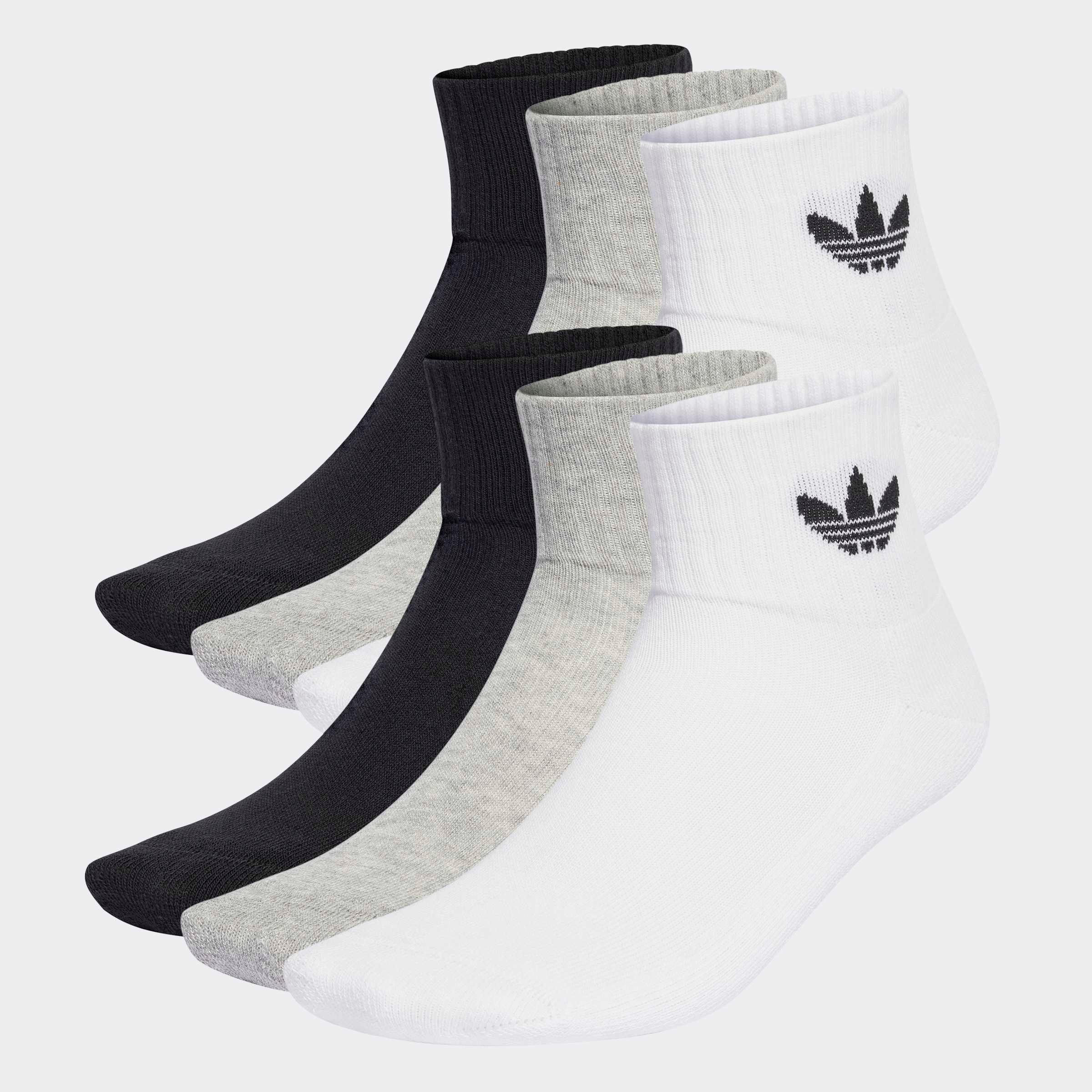 Sportsocken ADIDAS ORIGINALS "1/4 SOCKS 6P", Herren, Gr. S (37/39), schwarz-weiß (weiß, medium grau heather, schwarz), Obermaterial: 65% Baumwolle, 32% Polyester, 2% Elasthan, 1% sonstige Fasern, Socken Sportsocken, für Laufen, 6er-Pack, mit...
