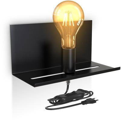 B.K.LICHT Wandleuchte, schwarz, B:11,5cm H:12cm L:25cm, Lampen, verstellbare Wandlampe mit Ablage, Kabelschalter, schwarz, 1-flammig Image