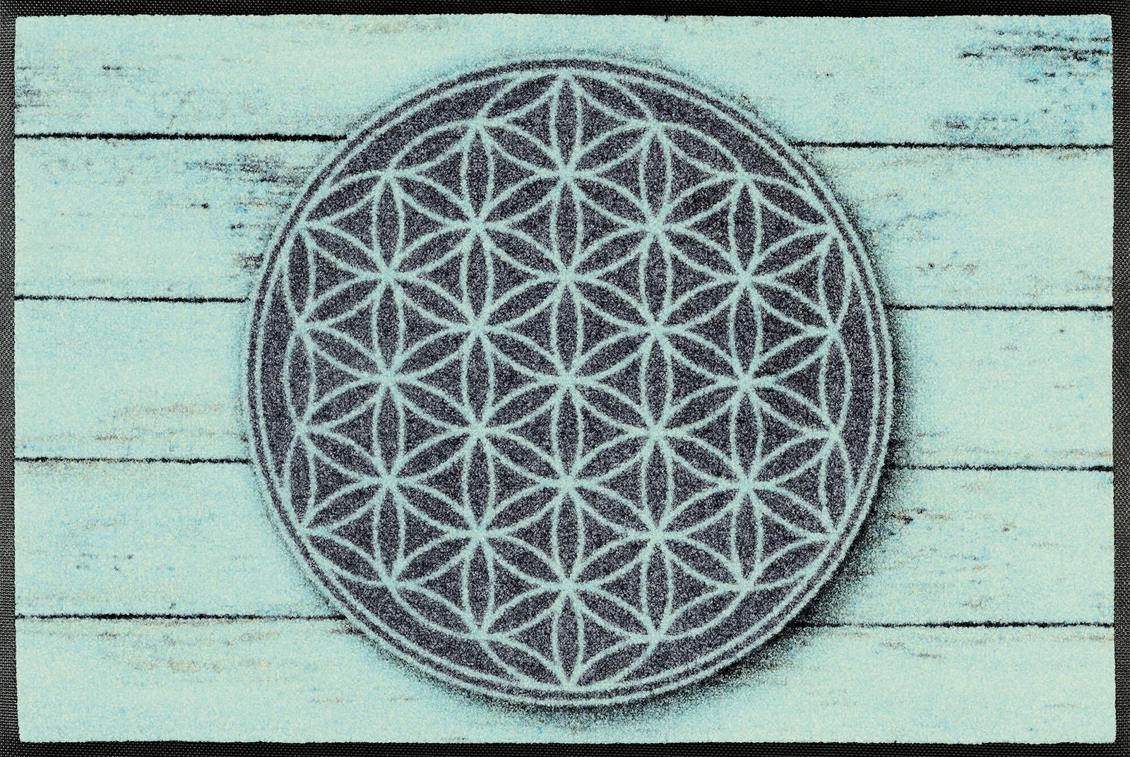 Fußmatte "Pattern of Life" Gr. 60, grün (mint, grün), B:40cm H:7mm L:60cm, Kunstfaser, WASH+DRY BY KLEEN-TEX, Teppiche, Schmutzfangmatte, Motiv Blume des Lebens, rutschhemmend, waschbar Image