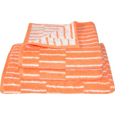 Handtuch Set DYCKHOFF "New Coral Panels", orange (koralle), 3 tlg., Walkfrottier, Walkfrottier, Obermaterial: 100% Baumwolle, Handtuch-Sets, 2 Handtücher (50x100 cm) und 1 Badetuch (70x140 cm) Image