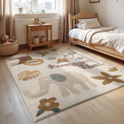 Kinderteppich HANSE HOME "Animal Safari", beige (creme, multifarben), B:160cm H:8mm L:235cm, Polypropylen, Teppiche, Spielteppich, fest, Kinderzimmer, Kurzflor, Spielunterlage Image