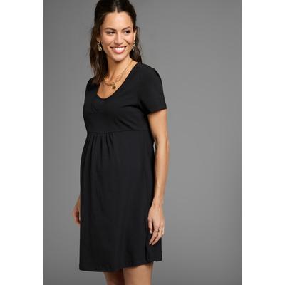 Umstandskleid NEUN MONATE "Kurzes Schwangerschafts-Jerseykleid, Minikleid", Damen, Gr. 36/38, N-Gr, schwarz, Jersey, Obermaterial: 95% Baumwolle, 5% Elasthan, unifarben, casual, V-Ausschnitt, Kurzarm, Kleider, Auschnitt in Wickeloptik Image