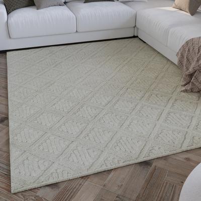 Wollteppich WECON HOME "Hamptons SEVENTEEN", beige (creme weiß), B:70cm H:10mm L:140cm, Schurwolle, Teppiche, Läufer, Schurwolle, Kurzflor, Wohnzimmer, Schlafzimmer, elegant, Raute Image