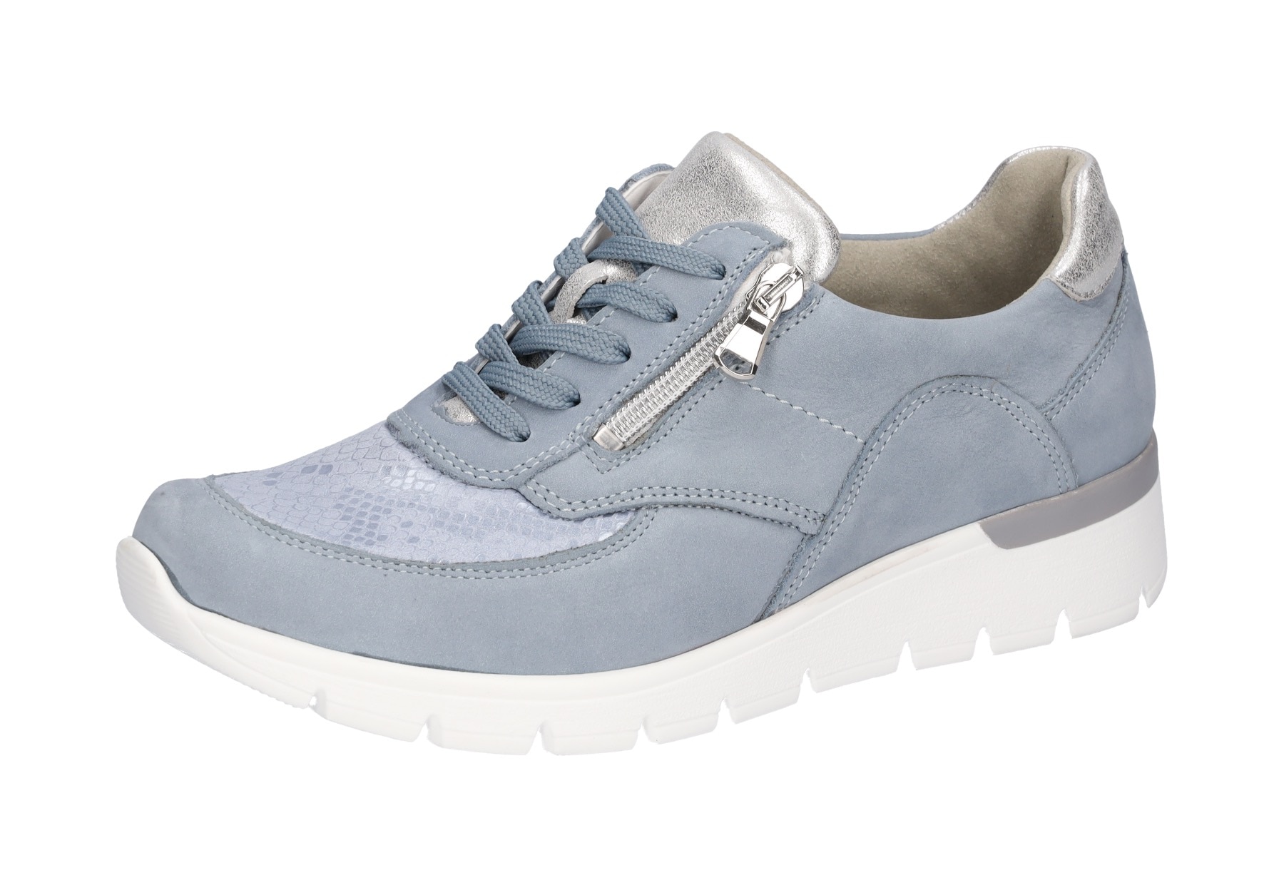 Schnürschuh WALDLÄUFER "K-RAMONA-Soft", Damen, Gr. 4 (37), silber (hellblau, silberfarben), Nappaleder, Nubukleder, Textil, kontrastfarbene Details, Schuhe Schnürschuh, Freizeitschuh, Halbschuh mit Orthotritt-Ausrüstung, K-Weite