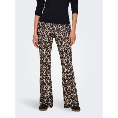 Highwaist Leggings ONLY "ONLANNA RIB FLARED AOP LEGGING CS JRS", Damen, Gr. L (40), N-Gr, schwarz (schwarz aop:leo), Jersey, Obermaterial: 95% Polyester, 5% Elasthan, bedruckt, animal-print, modisch, Hosen Image