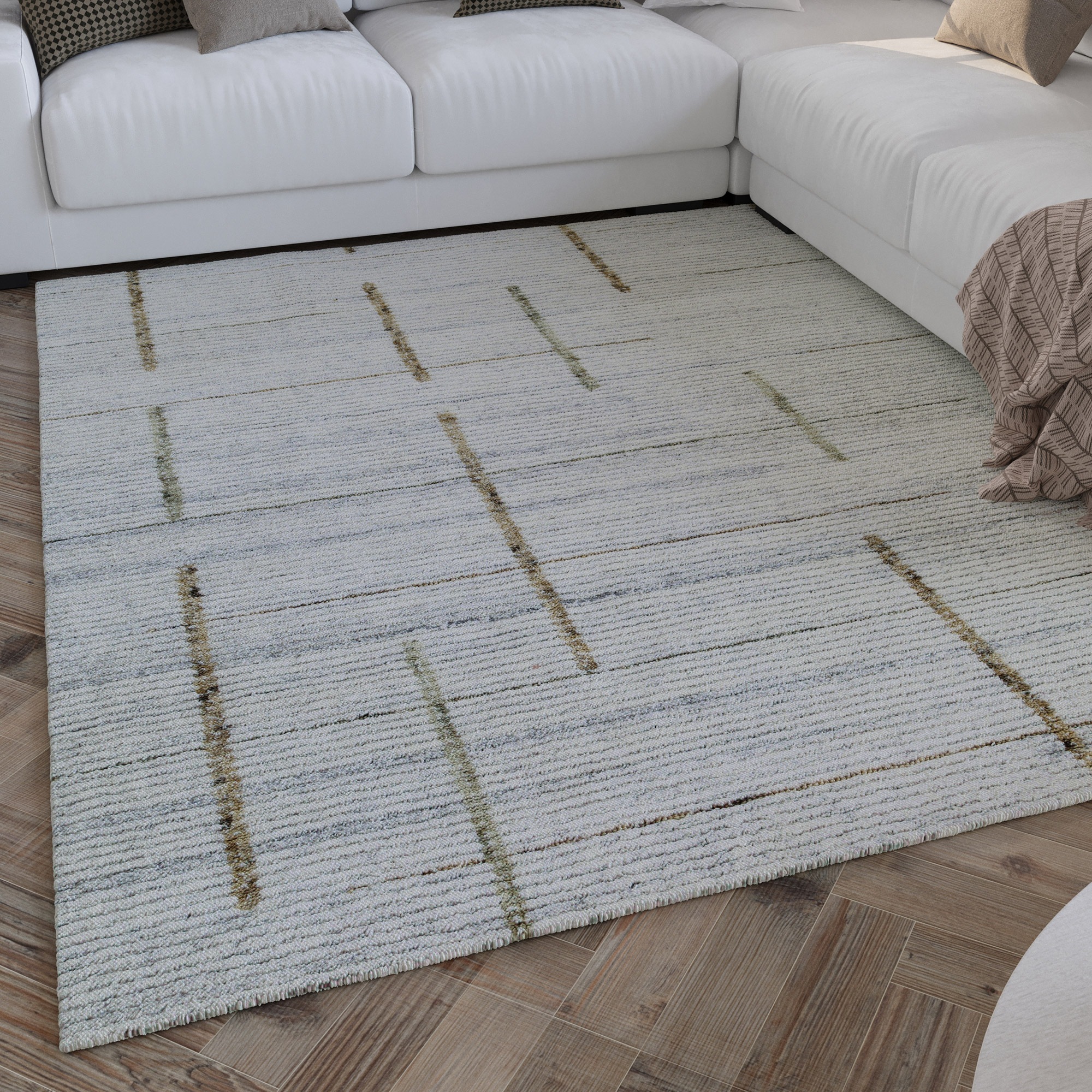 Teppich WECON HOME "Hamptons TWENTYTWO", weiß (perl weiß), B:200cm H:10mm L:300cm, Polyester, Teppiche, Läufer, Fasermix, Kurzflor, Wohnzimmer, elegant, geometrisch Image