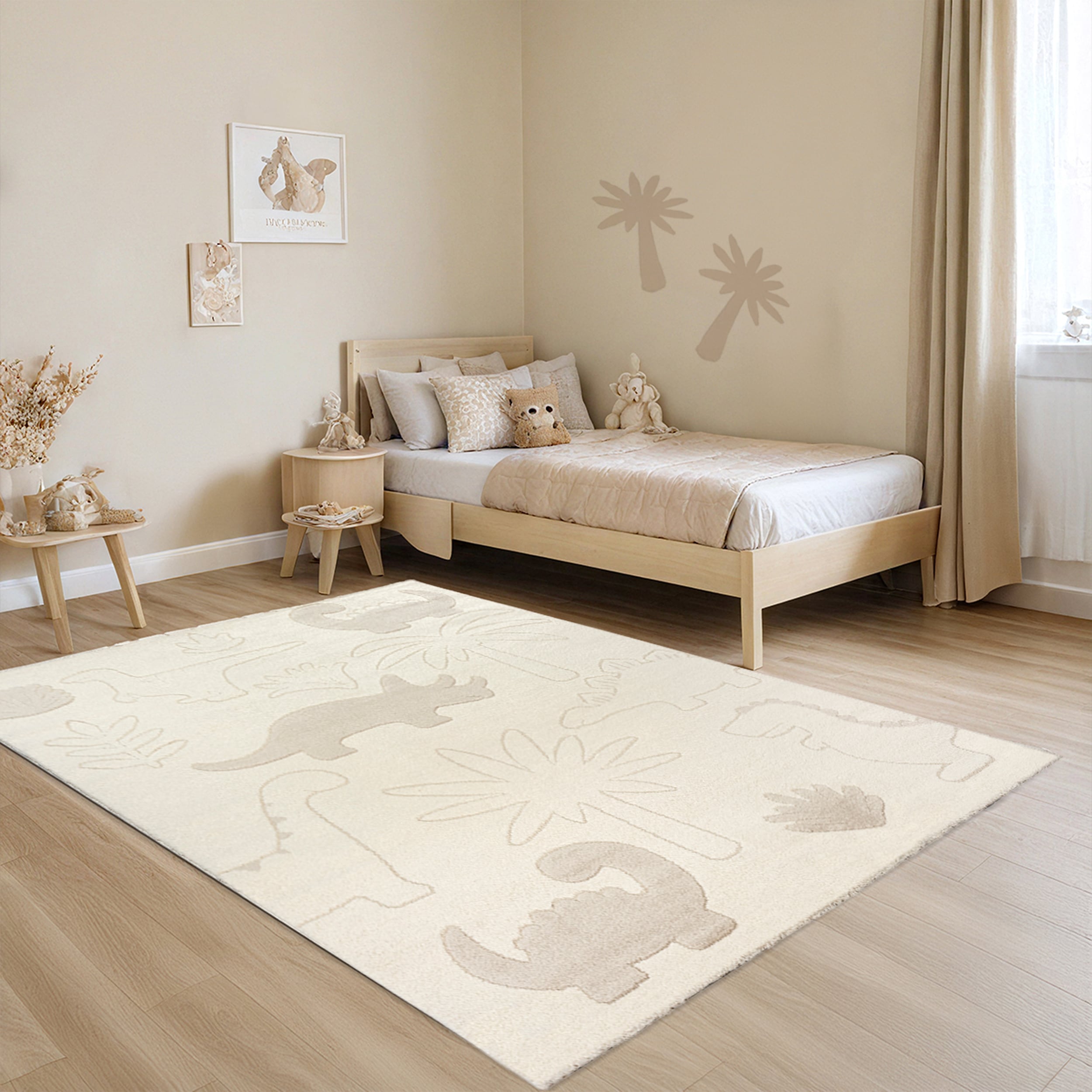 Teppich MERINOS "Eclipse kids Dinos", beige (cream), B:120cm H:14mm L:160cm, Polypropylen, Teppiche, Teppich, Teppich für Kinderzimmer, Kinderteppich, Spielteppich, Pflegeleicht