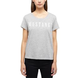 Kurzarmshirt MUSTANG "Damen Style Alma", Damen, Gr. XL, grau (grau meliert), Jersey, 100% Baumwolle, casual, Rundhals, Shirts