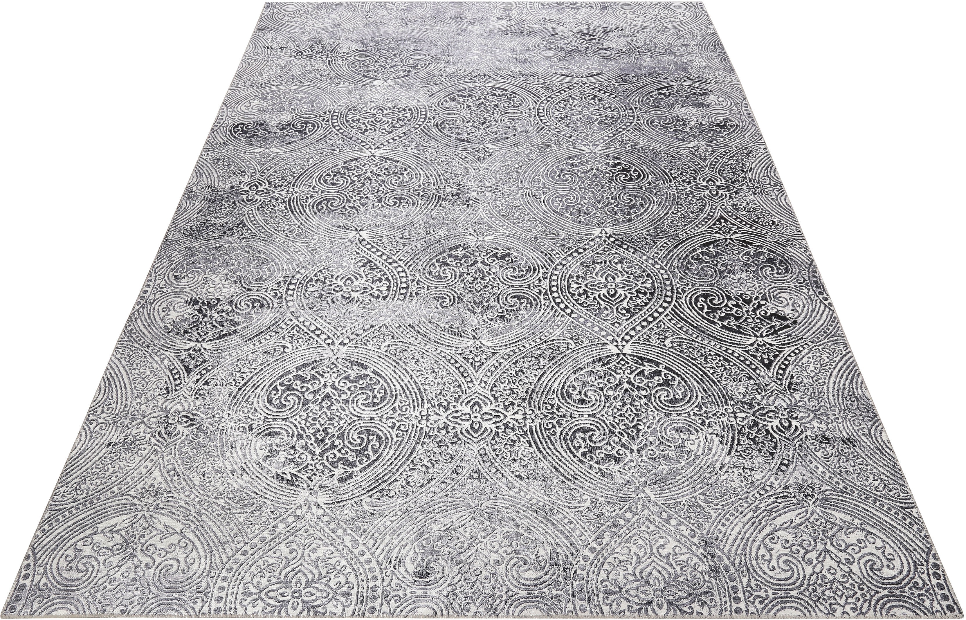 Teppich WECON HOME "Grace", grau, B:130cm H:6mm L:190cm, Polyester, Teppiche, Teppich, Vintage Look, Used Look, moderner Kurzflor, Wohnzimmer