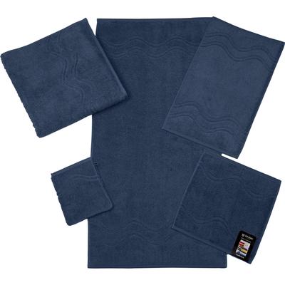 Waschhandschuh ROSS "Cashmere feeling", blau (nachtblau), B:16cm L:22cm, Frottier, Baumwolle, Handtücher (Packung), mit Wellen-Bordüre Image