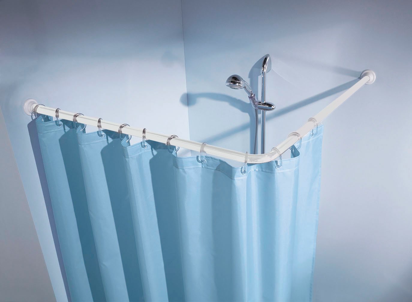 Winkelstange KLEINE WOLKE "Duschvorhangstange", weiß, L:90cm Ø:25mm, Aluminium, Kunststoff, Gardinenstangen, für Duschvorhänge, Länge 90 cm