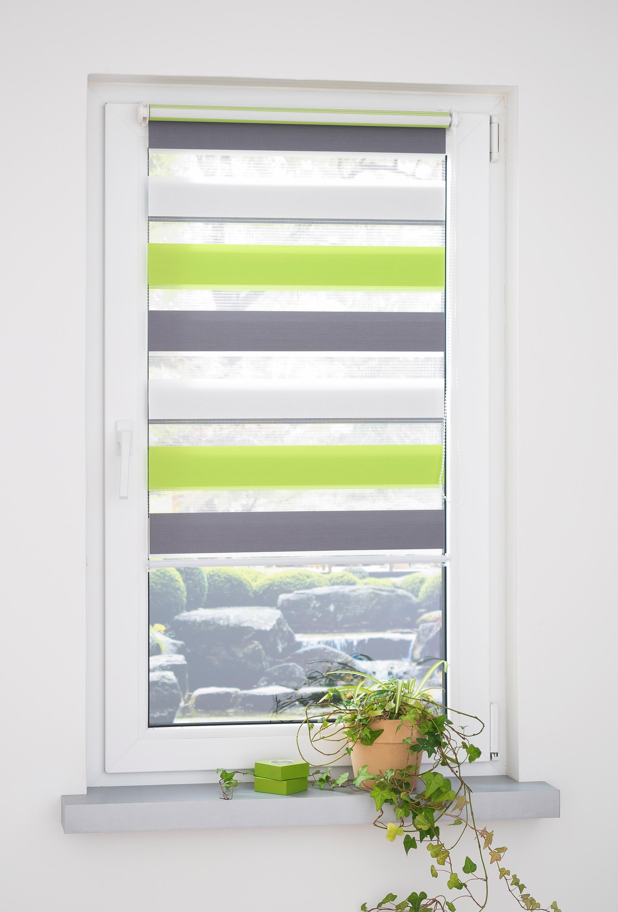 Doppelrollo LIEDECO "dreifarbig" Gr. 6, grün (grün, grau, weiß), B:120cm H:160cm, Polyester, Rollos Image