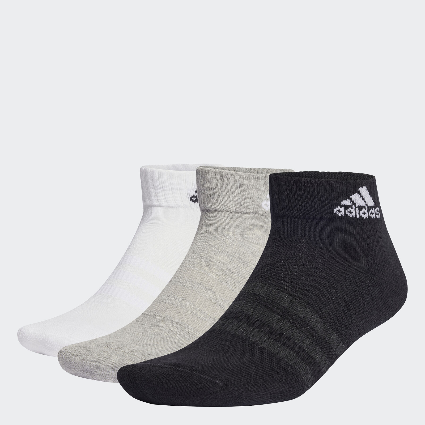 Funktionssocken ADIDAS PERFORMANCE "CUSHIONED SPORTSWEAR ANKLE SOCKEN, 6 PAAR", Herren, Gr. M (40/42), blau (medium grau heather, weiß, schwarz), Obermaterial: 62% Baumwolle, 34% Polyester, 3% Elasthan, 1% Polyamid, Socken
