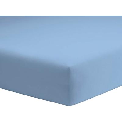 Spannbettlaken SCHLAFGUT "Mako-Jersey aus 100% Baumwolle, Bettlaken", blau (ice), B:140-160cm L:200cm, Mako-Jersey, Obermaterial: 100% Baumwolle, Laken, für Matratzen bis 20 cm Höhe, in 90x200, 140x200 oder 180x200 cm Image
