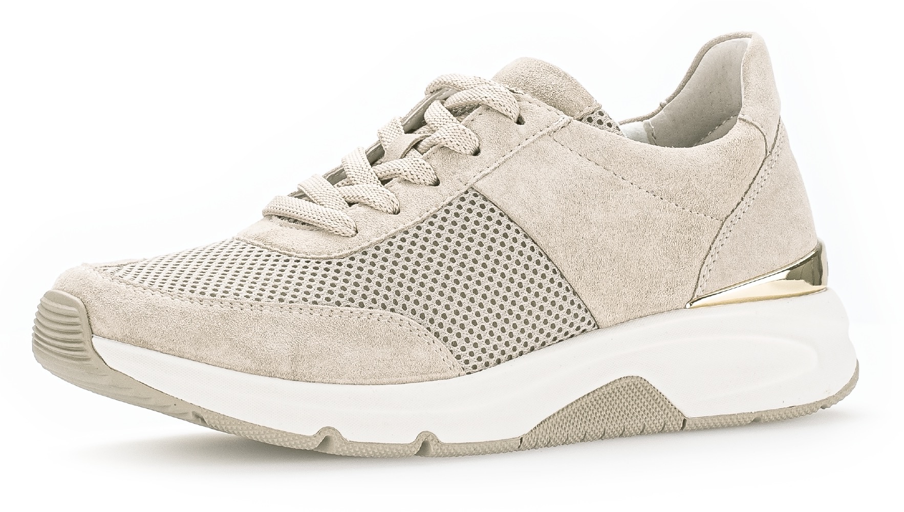 Keilsneaker GABOR ROLLINGSOFT, Damen, Gr. 36, beige (hellbeige), Textil, Veloursleder, unifarben, Schuhe, Freizeitschuh, Halbschuh, Schnürschuh, Logoschriftzug an der Ferse